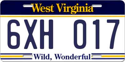 WV license plate 6XH017