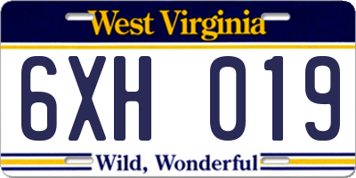 WV license plate 6XH019