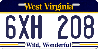 WV license plate 6XH208
