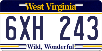 WV license plate 6XH243