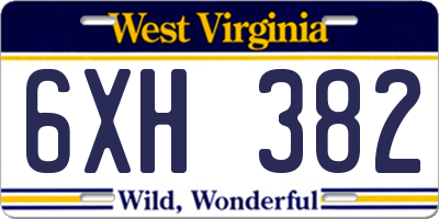 WV license plate 6XH382