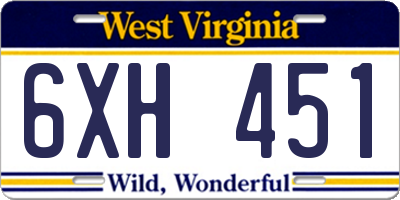 WV license plate 6XH451