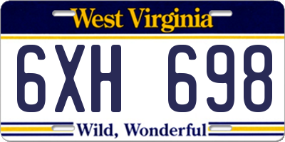 WV license plate 6XH698