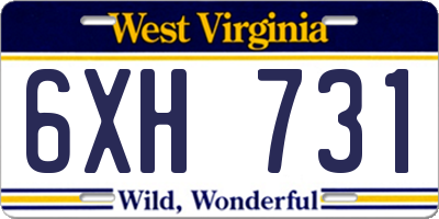 WV license plate 6XH731