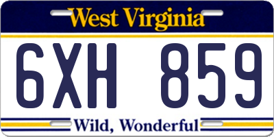 WV license plate 6XH859