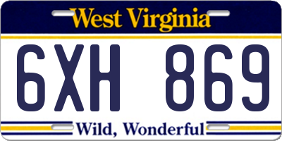 WV license plate 6XH869