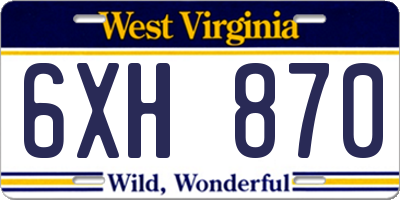 WV license plate 6XH870