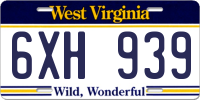 WV license plate 6XH939