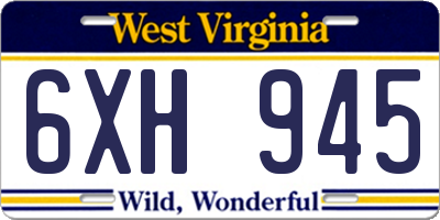WV license plate 6XH945