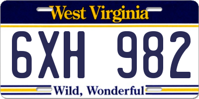 WV license plate 6XH982