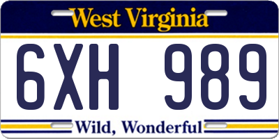 WV license plate 6XH989