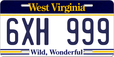 WV license plate 6XH999