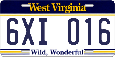WV license plate 6XI016