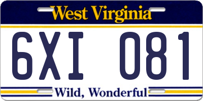 WV license plate 6XI081