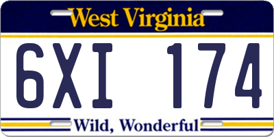 WV license plate 6XI174
