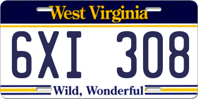 WV license plate 6XI308