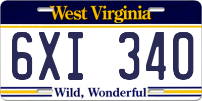 WV license plate 6XI340