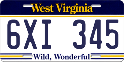 WV license plate 6XI345