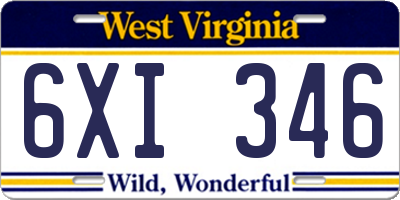 WV license plate 6XI346