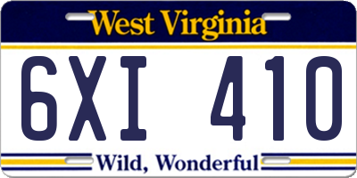 WV license plate 6XI410
