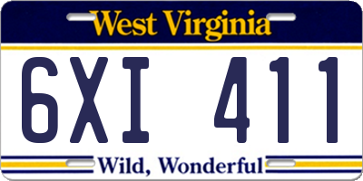 WV license plate 6XI411