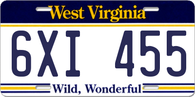 WV license plate 6XI455