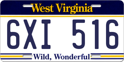 WV license plate 6XI516