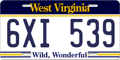 WV license plate 6XI539