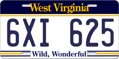 WV license plate 6XI625