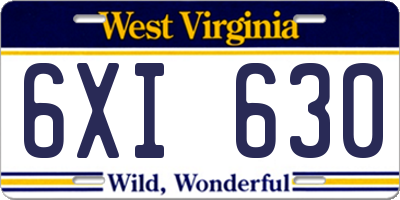 WV license plate 6XI630