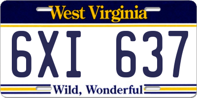 WV license plate 6XI637