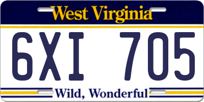 WV license plate 6XI705