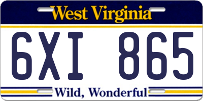 WV license plate 6XI865