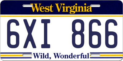 WV license plate 6XI866