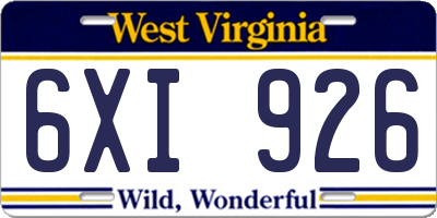 WV license plate 6XI926