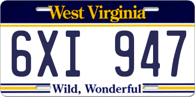 WV license plate 6XI947