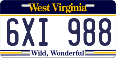 WV license plate 6XI988