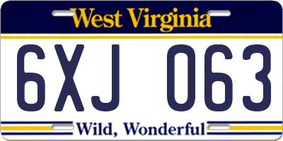 WV license plate 6XJ063