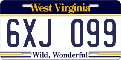 WV license plate 6XJ099