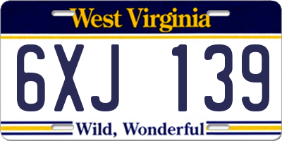 WV license plate 6XJ139