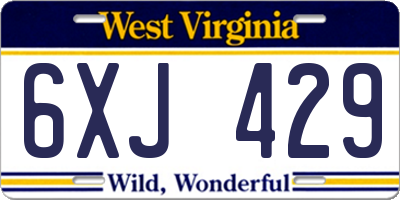 WV license plate 6XJ429