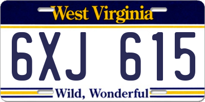 WV license plate 6XJ615