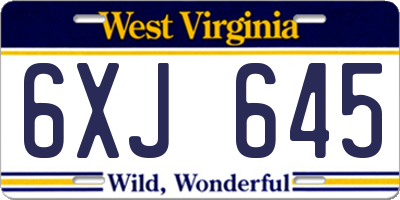 WV license plate 6XJ645
