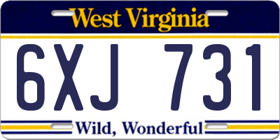 WV license plate 6XJ731