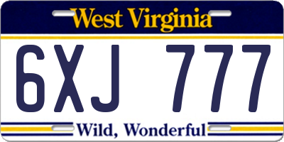 WV license plate 6XJ777