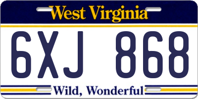 WV license plate 6XJ868