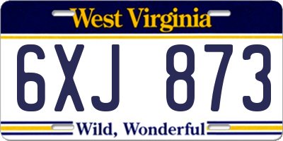WV license plate 6XJ873