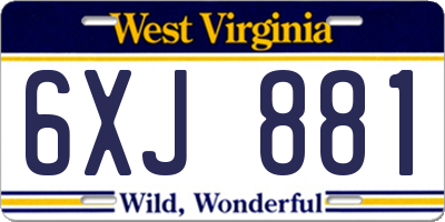 WV license plate 6XJ881