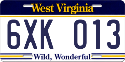 WV license plate 6XK013