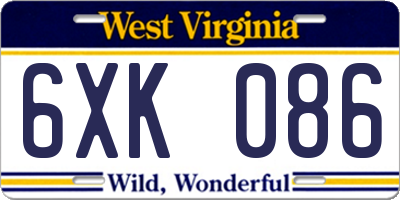 WV license plate 6XK086